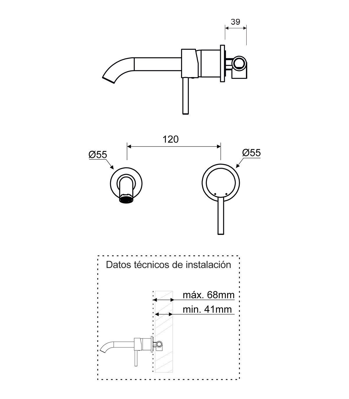 CRONOS MONOMANDO DE LAVABO EMPOTRADO