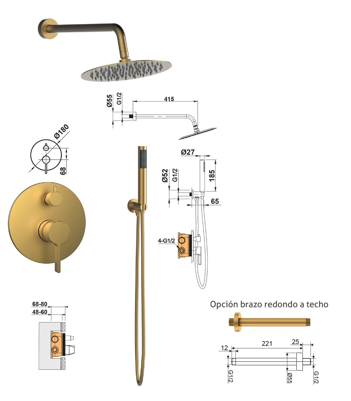 BAMBÚ CONJUNTO DE DUCHA EMPOTRADO A PARED GRIFERÍA MONOMANDO