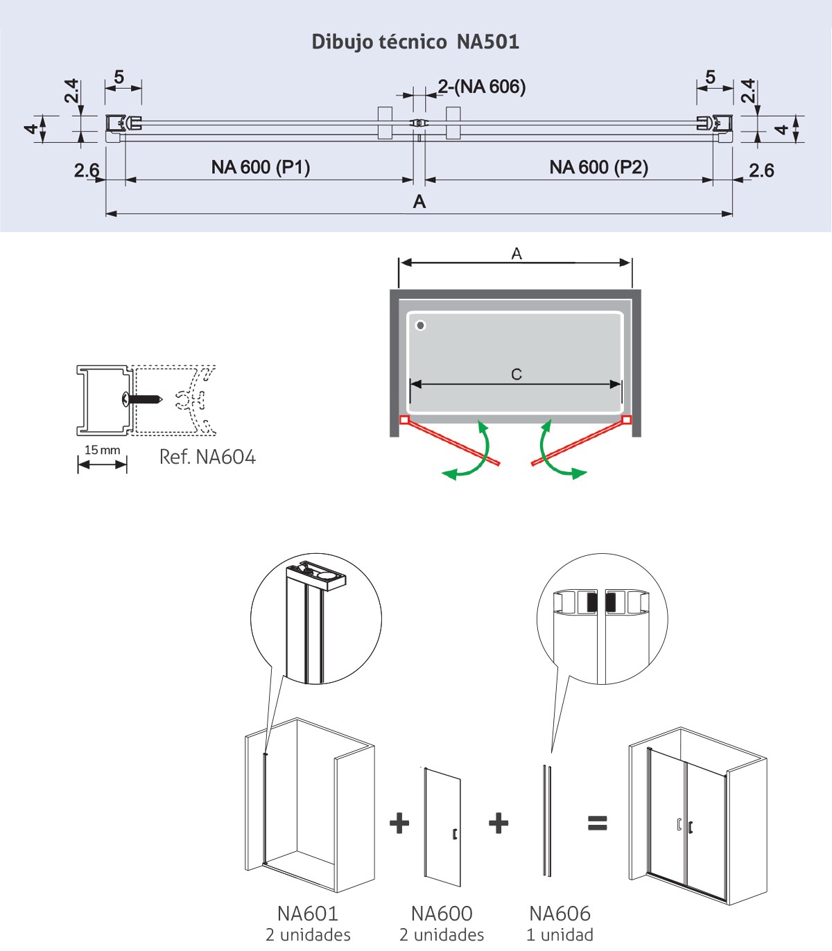 Frente de ducha Nardi abatible (NA501)