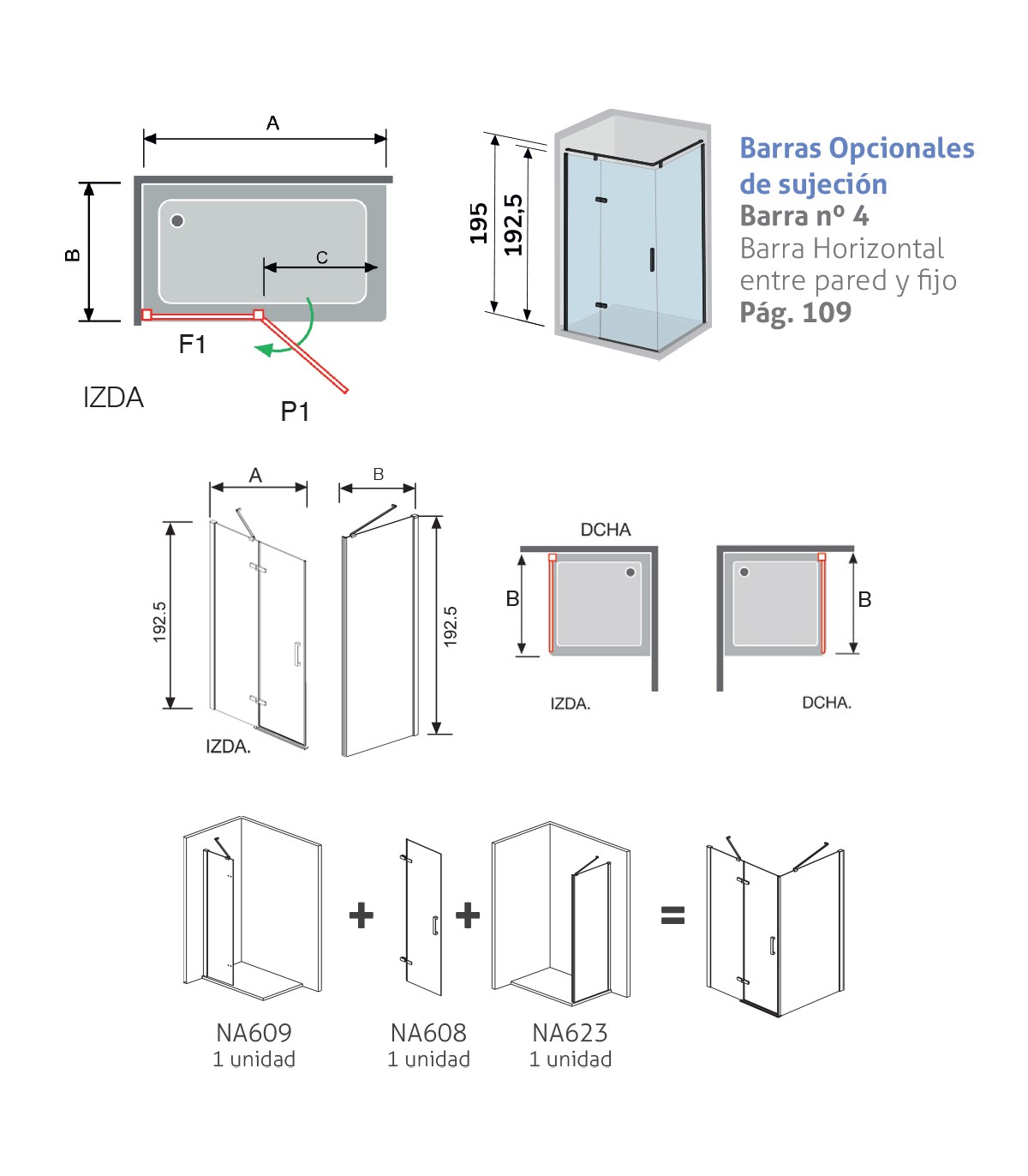 Frente de ducha Nardi abatible (NA408)