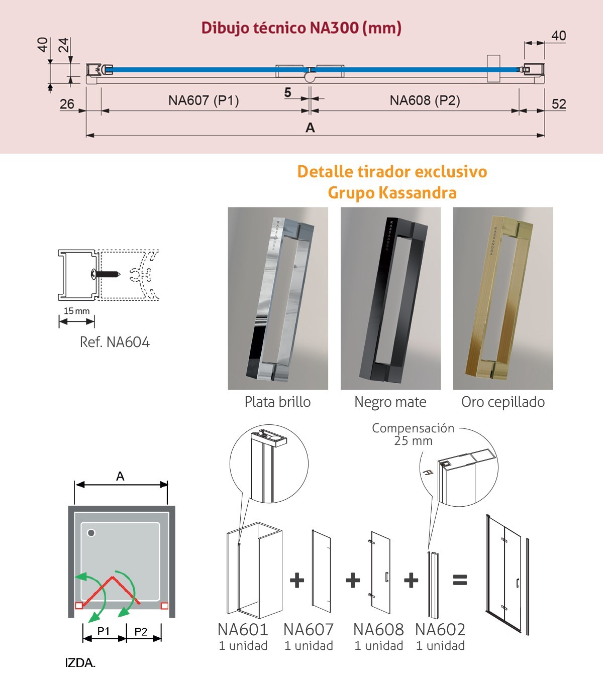Frente de ducha Nardi plegable (NA300)