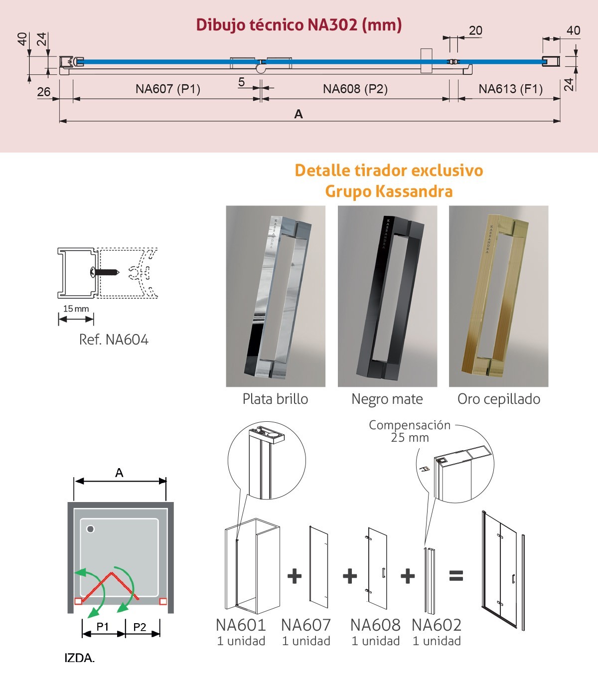Frente de ducha Nardi plegable (NA302)