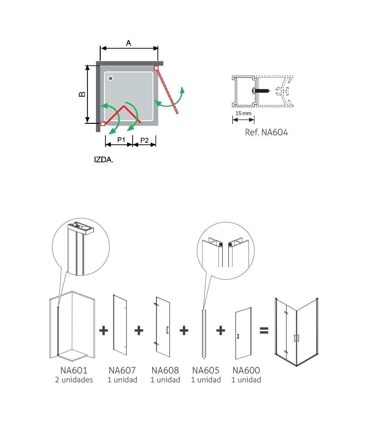 Angular de ducha Nardi plegable + abatible (NA305)