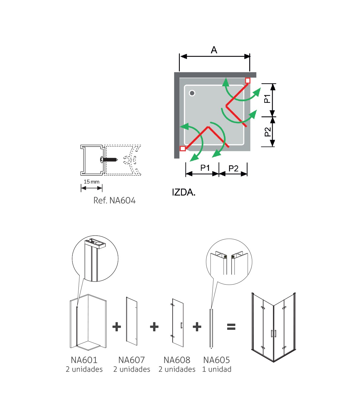 Angular de ducha Nardi plegable + abatible (NA325)