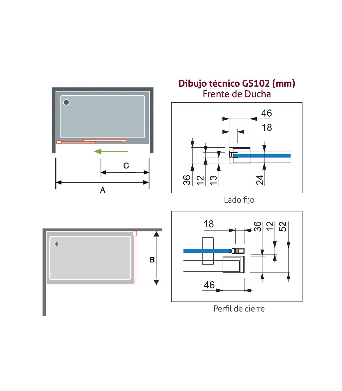 Frente de ducha Glasé (GS102+GS103)