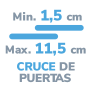 Mínimo 1,5 cm, máximo 11,5 cm, cruce de puertas